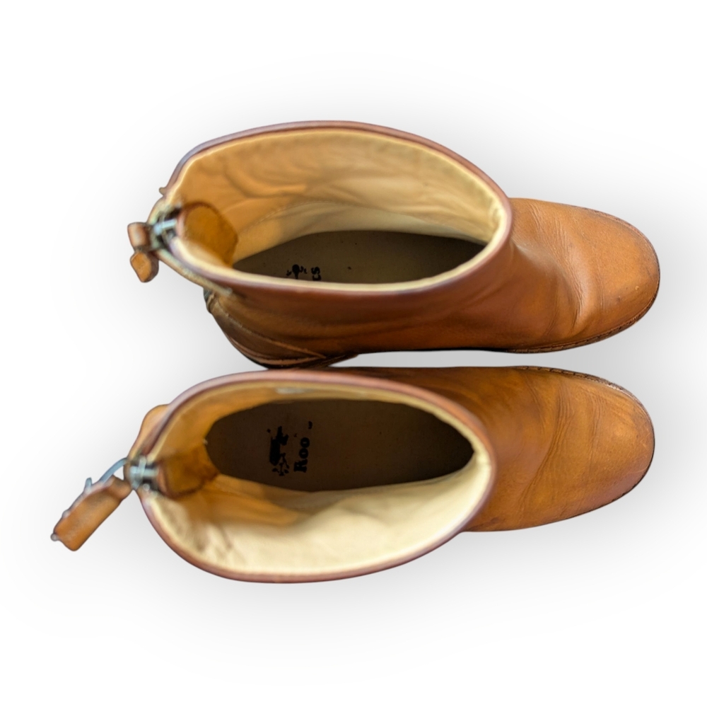 Roots 7.5 Ankle Boot Leather Back Zip Caramel Tan - Picture 5 of 9